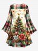 Plus Size Christmas Tree Ball Floral Snowflake Pine Cones Plaid Print A Line Dress -  