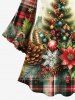 Plus Size Christmas Tree Ball Floral Snowflake Pine Cones Plaid Print A Line Dress -  