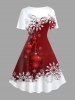 Robe de Noël Ligne A à Imprimé Flocon de Neige et Boule de Grande Taille - Rouge foncé 5x | US 30-32
