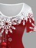 Robe de Noël Ligne A à Imprimé Flocon de Neige et Boule de Grande Taille - Rouge foncé 5x | US 30-32