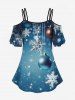 Plus Size Christmas Ball Snowflake Print Cold Shoulder Ombre Cami T-shirt -  
