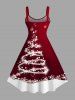 Robe sans Manches à Imprimé Sapin de Noël et Flocons de Neige 3D Grande-Taille - Rouge L