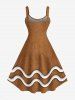 Plus Size Christmas Gingerbread Ball Wavy Line Print Tank Dress -  