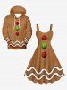 Plus Size Christmas Gingerbread Ball Wavy Line Print Tank Dress -  