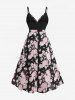 Plus Size Floral Printed Jacquard Split Surplice Glitter Buckle A Line Cami Dress(Adjustable Shoulder Strap) -  
