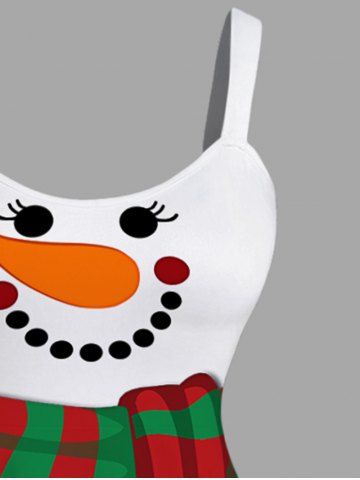 Plus Size Christmas Snowflake Snowman Scarf Buttons Colorblock Print Tank Dress