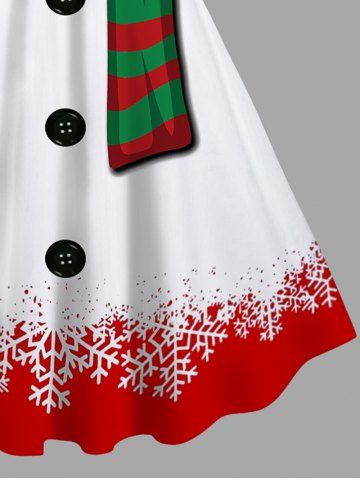 Plus Size Christmas Snowflake Snowman Scarf Buttons Colorblock Print Tank Dress