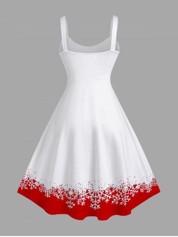 Plus Size Christmas Snowflake Snowman Scarf Buttons Colorblock Print Tank Dress