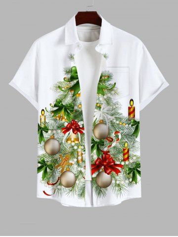 Chemise Imprimé Arbre et Clochette de Noël Grande Taille avec Noeud Papillon et Boutons pour Homme - WHITE - 4XL