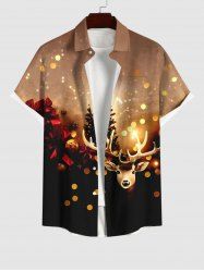Plus Size Christmas Tree Elk Ball Light Spots Glitter 3D Print Buttons Pocket Shirt For Men -  