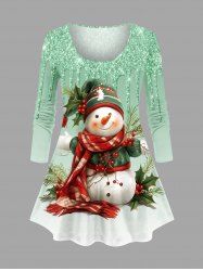 Plus Size Christmas Hat Scarf Snowman Holy Fruit Paint Drop Sparkling Sequin 3D Print  T-shirt -  