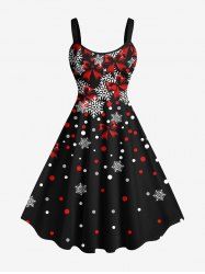 Plus Size Christmas Snowflake Bowknot Polka Dot Print A Line Tank Dress -  