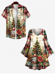 Christmas Tree Ball Floral Snowflake Pine Cones Plaid Print Plus Size Matching Set For Couples -  
