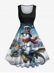 Robe de Noël Trapèze Vintage Ombré Imprimé Dragon Flocon de Neige Grande Taille - Noir S