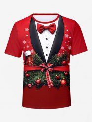 T-shirt Imprimé Flocon de Neige et Sapin de Noël 3D à Col Tailleur Grande Taille pour Homme - Rouge 2XL