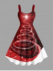 Plus Size Glitter Stars Christmas Tree Ombre Snowflake Print A Line Tank Dress -  