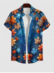 Plus Size Christmas Ombre Snowflake Galaxy Maple Leaves Print Button Pocket Shirt For Men -  