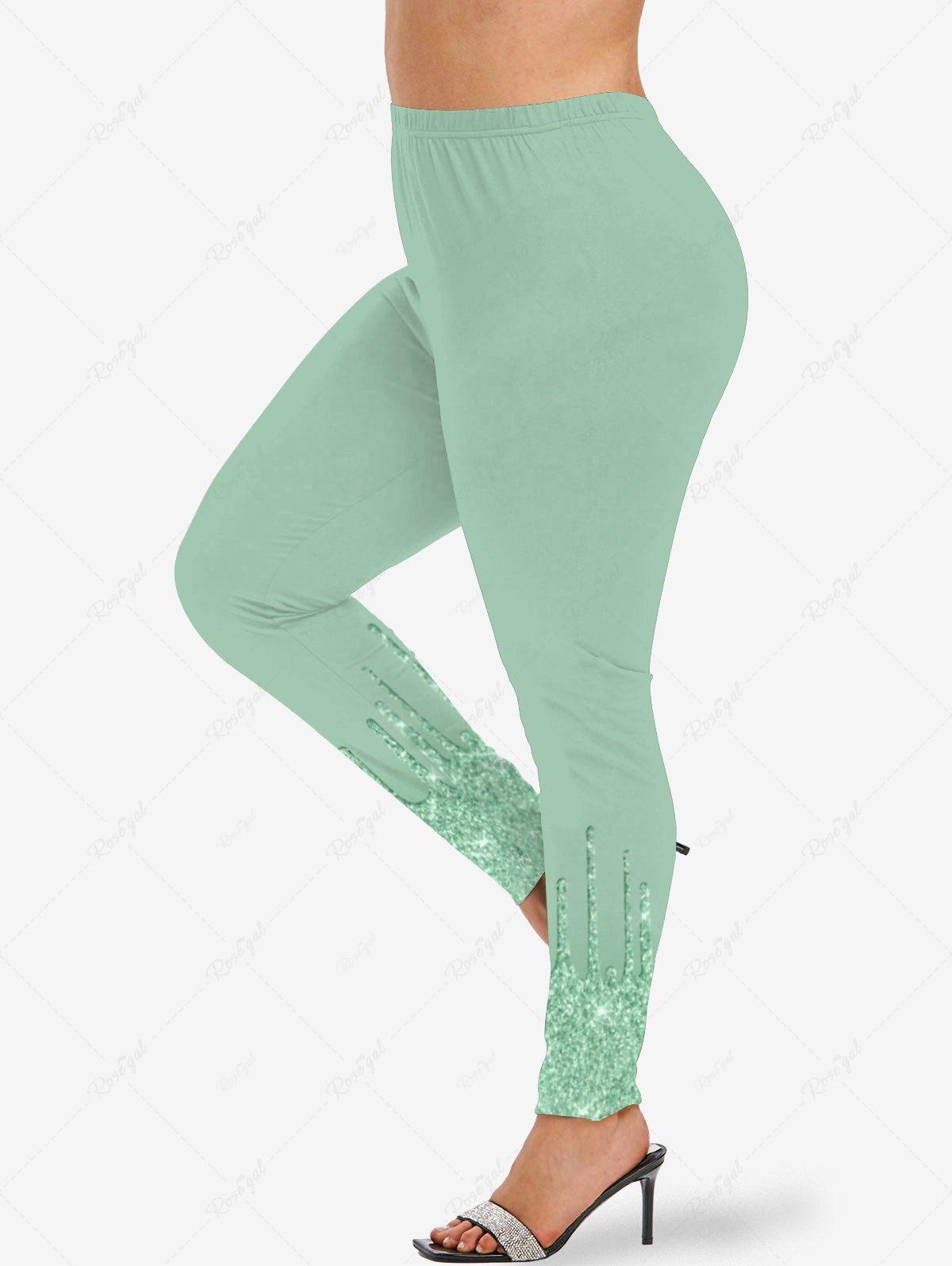 Legging Moulant 3D Peinture de Noël Imprimé de Grande Taille à Paillettes Vert 6X