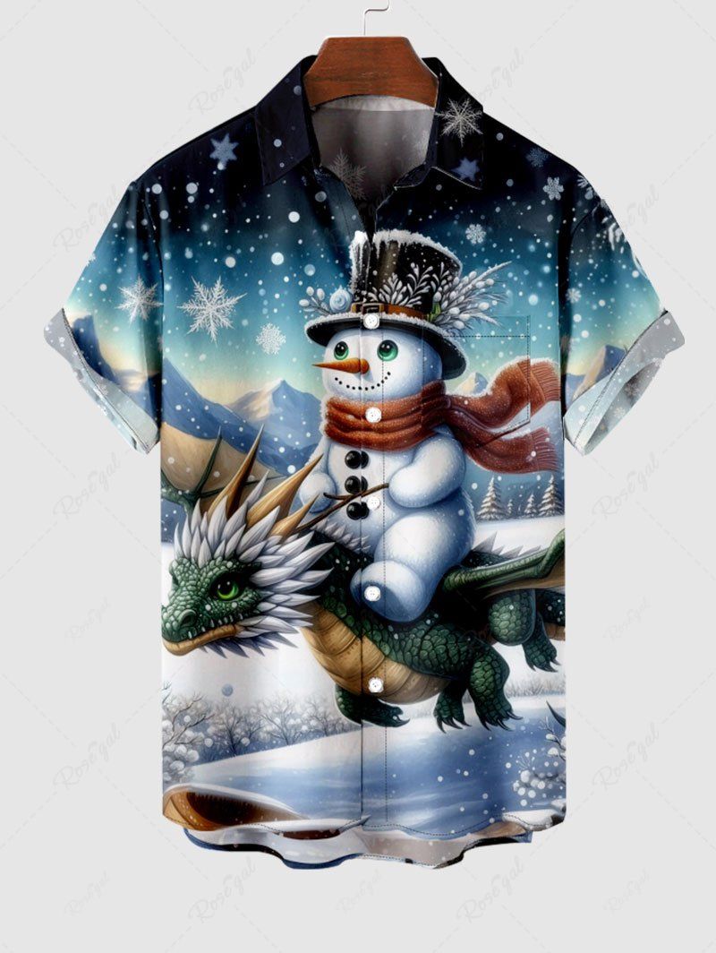 Chemise Ombre Imprimé Dragon et Flocon de Neige de Noël Grande Taille avec Poche pour Homme Multi-A M