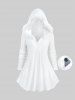 Surplice Textured Fleece Trim Hooded Top and Snowflake Print Leggings Plus Size Outfit -  