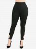 Plus Size Flounce Ruched Butterfly Sleeves Tee and Bowknot Lace Leggings Plus Size Outfit -  