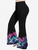 Christmas Tree Ball Elk Ombre Aurora Print Cold Shoulder Cami T-shirt and Flare Pants Plus Size Matching Set -  