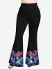 Christmas Tree Ball Elk Ombre Aurora Print Cold Shoulder Cami T-shirt and Flare Pants Plus Size Matching Set -  