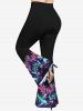 Christmas Tree Ball Elk Ombre Aurora Print Cold Shoulder Cami T-shirt and Flare Pants Plus Size Matching Set -  
