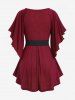 Plus Size Chain Panel Belted Butterfly Sleeve Surplice Top -  