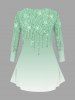 Ensemble de Foulard Brillantes Imprimé Bonhomme de Neige et Chapeau de Noël 3D avec Paillettes Grande Taille - Vert clair 
