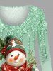 Ensemble de Foulard Brillantes Imprimé Bonhomme de Neige et Chapeau de Noël 3D avec Paillettes Grande Taille - Vert clair 