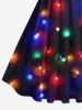 Robe de Noël Vintage 3D Lumière Colorée Imprimée de Grande Taille à Paillettes - Noir L