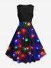 Robe de Noël Vintage 3D Lumière Colorée Imprimée de Grande Taille à Paillettes - Noir 2X