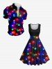 Robe de Noël Vintage 3D Lumière Colorée Imprimée de Grande Taille à Paillettes - Noir 2X
