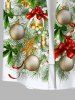 Plus Size Christmas Tree Ball Candle Bells Bowknot Light Print Buttons Pocket Shirt For Men -  
