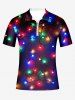 Plus Size Christmas Light Colorful Glitter 3D Print Zipper Polo Shirt For Men -  