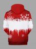 Plus Size Christmas Snowflake Elk Santa Claus Sled Colorblock Print Pocket Drawstring Hoodie For Men -  