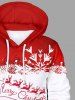 Plus Size Christmas Snowflake Elk Santa Claus Sled Colorblock Print Pocket Drawstring Hoodie For Men -  