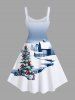Plus Size Christmas Tree Bowknot Snowflake House Print Tank Dress -  