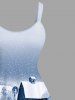 Plus Size Christmas Tree Bowknot Snowflake House Print Tank Dress -  