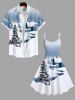 Plus Size Christmas Tree Bowknot Snowflake House Print Tank Dress -  