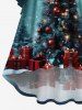 Plus Size Christmas Tree Ball Star Snowflake Gift Box Print Ruched Flare Sleeve High Low Dress -  