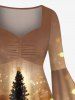 Robe Plissée 3D Sapin de Noël et Boule Imprimés à Manches Evasées de Grande Taille - café M