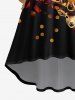 Robe Plissée 3D Sapin de Noël et Boule Imprimés à Manches Evasées de Grande Taille - café M