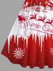 Robe Vintage Père Noël Traîneau et Flocon de Neige Imprimés en Blocs de Couleurs de Grande Taille - Rouge 1X