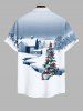 Plus Size Christmas Tree Bowknot Snowflake House Print Buttons Pocket Shirt For Men -  
