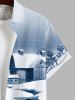 Plus Size Christmas Tree Bowknot Snowflake House Print Buttons Pocket Shirt For Men -  