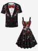 Plus Size Christmas Snowflake Bowknot Polka Dot Print A Line Tank Dress -  