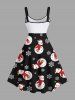 Robe Débardeur avec Nœud Papillon à Imprimé Bonhomme de Neige et Flocons de Neige de Noël Grande-Taille - Noir S