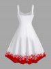 Plus Size Christmas Snowflake Snowman Scarf Buttons Colorblock Print Tank Dress -  
